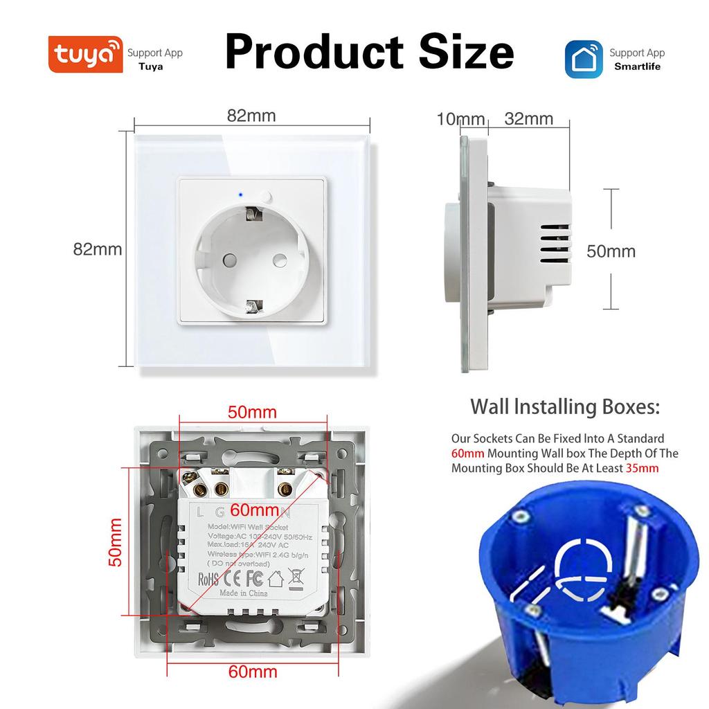 European Standard Smart WiFi Socket with APP Remote, Voice Control, Timer & Power Monitoring