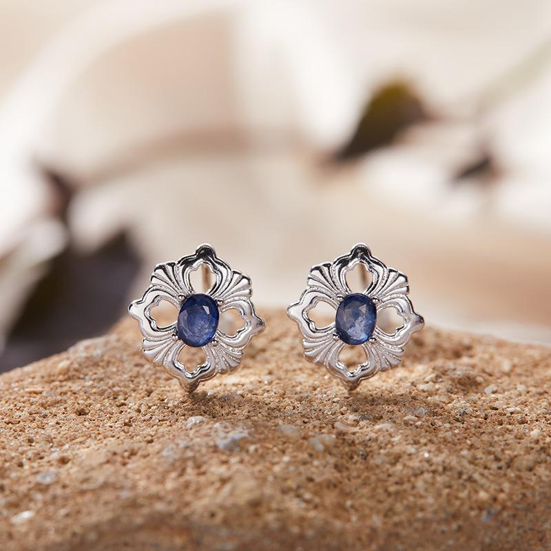 S925 Sterling Silver Natural Colored Treasure Necklace Women'S Niche Light Luxury High-End Set French Retro Brushed Collarbone Chain