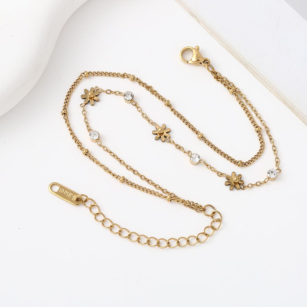 Elegant Multi-Layer Flower Bracelet & Anklet in Titanium Steel for Women