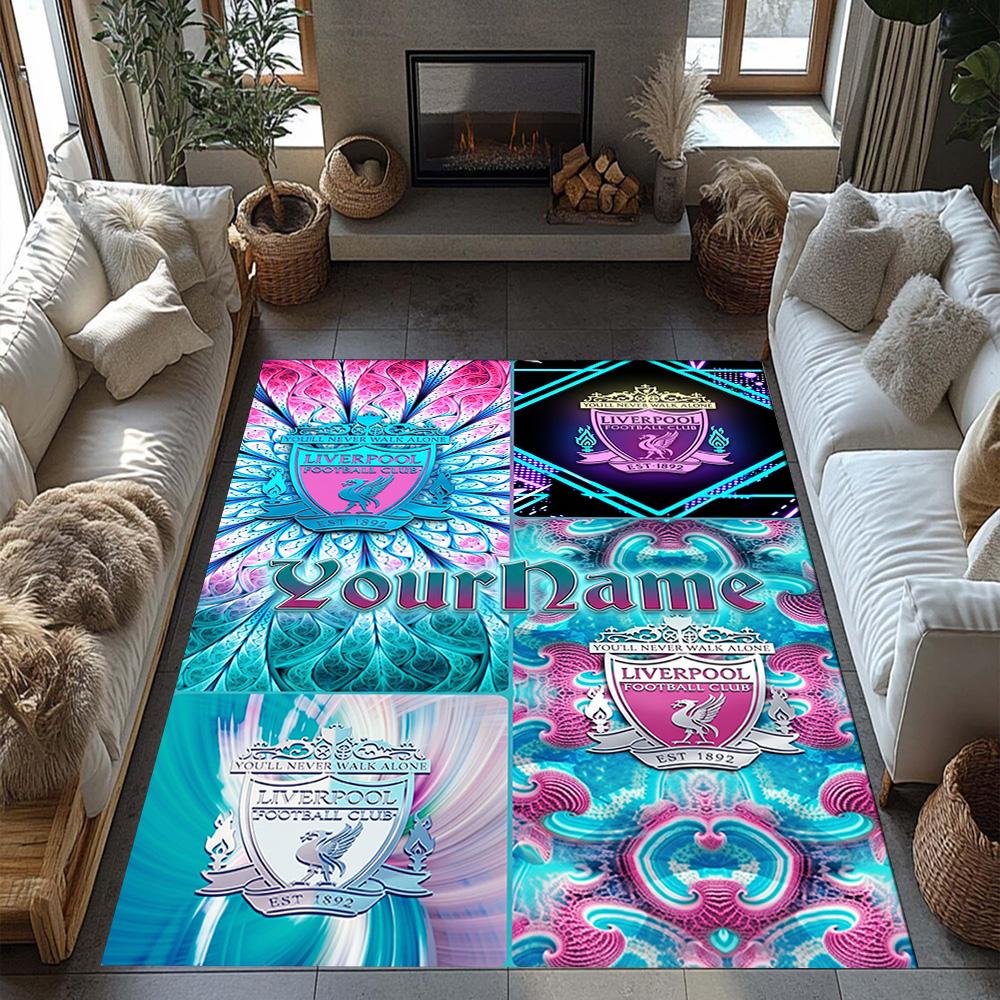 Liverpool Customize Text Floor Mat Design for Playrooms Dining Room Game Room Living Rooms Anti-slip Rug Anime Office Decor Perfect Gift for Women/Men