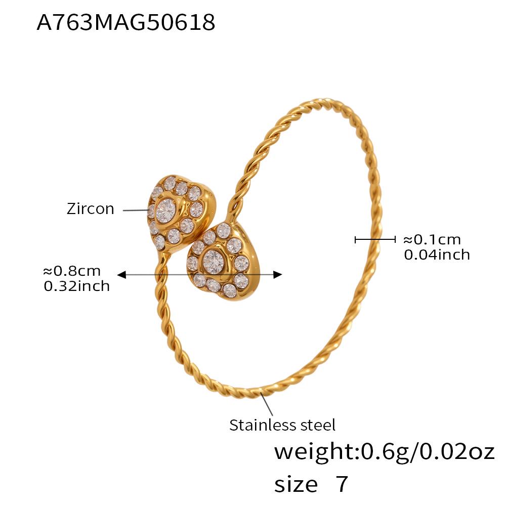 Mili Rhinestone Heart 5A Zircon Geometric Ring – 18K Gold-Plated Adjustable Stainless Steel Band Jewelry Set for Girls.
