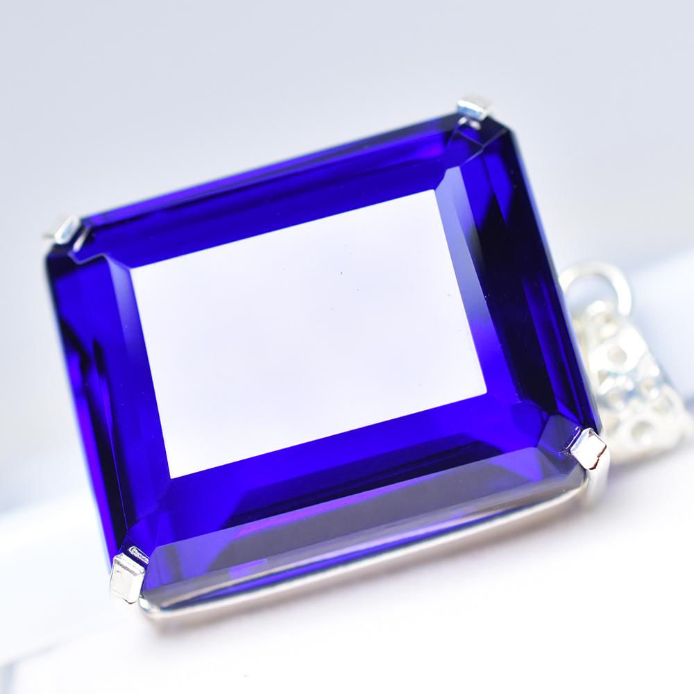 Emerald Blue Tanzanite 158 ct 925 Sterling Silver Pendant Lab-Created Gemstone Jewelry Gift