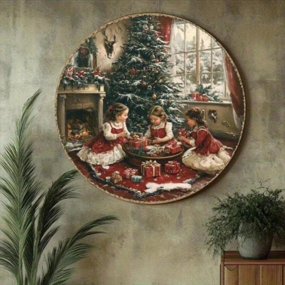 Tin Wall Art Vintage Christmas Round Decor Kitchen Wall Hanging Perfect Holiday Gift Home Thanksgiving