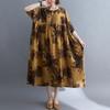 2021 Summer Retro Plus Size Round Neck Print Dress with Short Sleeves and Big Swing