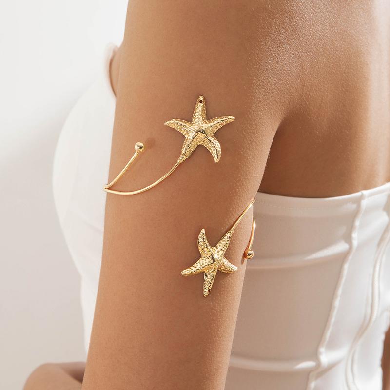 

Vintage Gold Color Hollow Butterfly Irregular Open Cuff Bracelet Bangle for Women Simple Metal Starfish Arm Bracelet Zircon