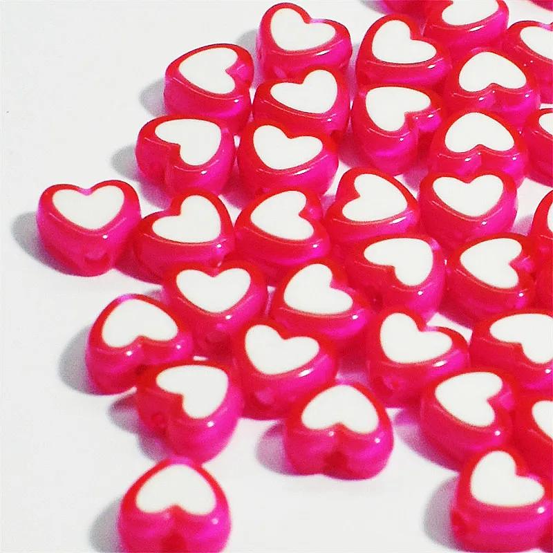 New 50pcs/lot 8x4mm Love Acrylic Bead Loose Spacer Beads for Jewelry Making DIY Handmade Clothing Accessories