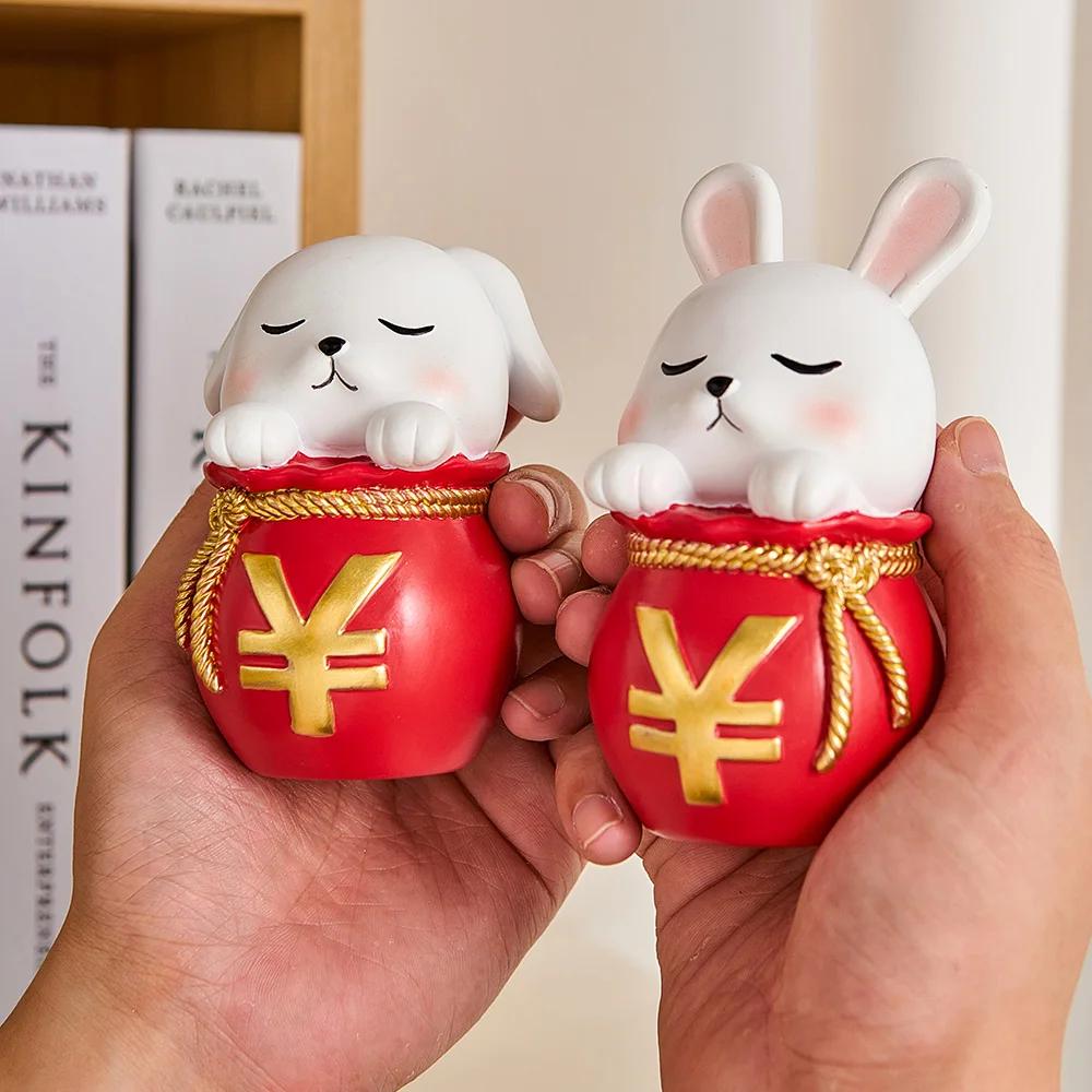 2pcs Aesthetic The Living Room Ornament Resin Rabbit Like Brocade Rabbit Puts A Pair of Office Desk Newcomer Gift Puts A Piece