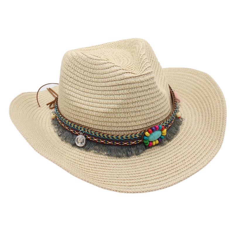 Western Cowboy Straw Hat Summer Sun Hat Beach Hat Ethnic Sun Hat Tibetan Curling