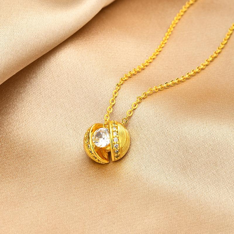 Trendy Floating CZ Planet Pendant Necklace for Women, Luxury Gold Plated Celestial Sphere Orbit Chain, Modern Jewelry Gift