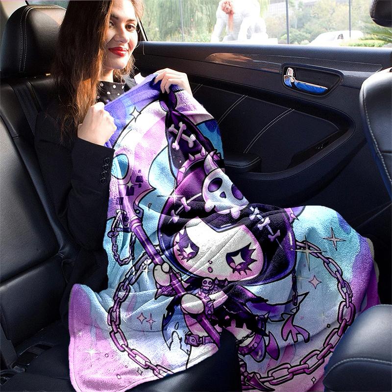 1pc Cute Death Kuromi Blanket, Seasonal Home Decorative Throw for Couch, or Car Seat Cover,Living Room, Travel, Camping, Car Blankets, Beach, Office N