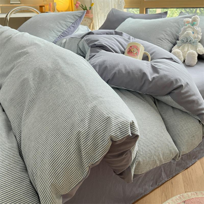 High Quality Striped Printed Pure Cotton Bedding Sets Skin Friendly Breathable Soft Quilt Kit Non Color Fading Bed Set