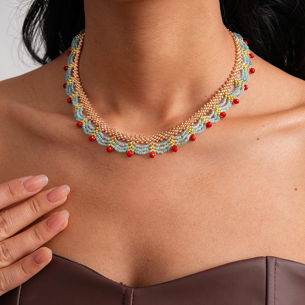 Stainless Steel Glass Bead Round Beaded Lace Necklace Medium Antique Niche Premium Necklace