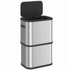 Rectangular 60L Stainless Steel Trash Can with Lid, Soft-Close, Bag Holder, Silver