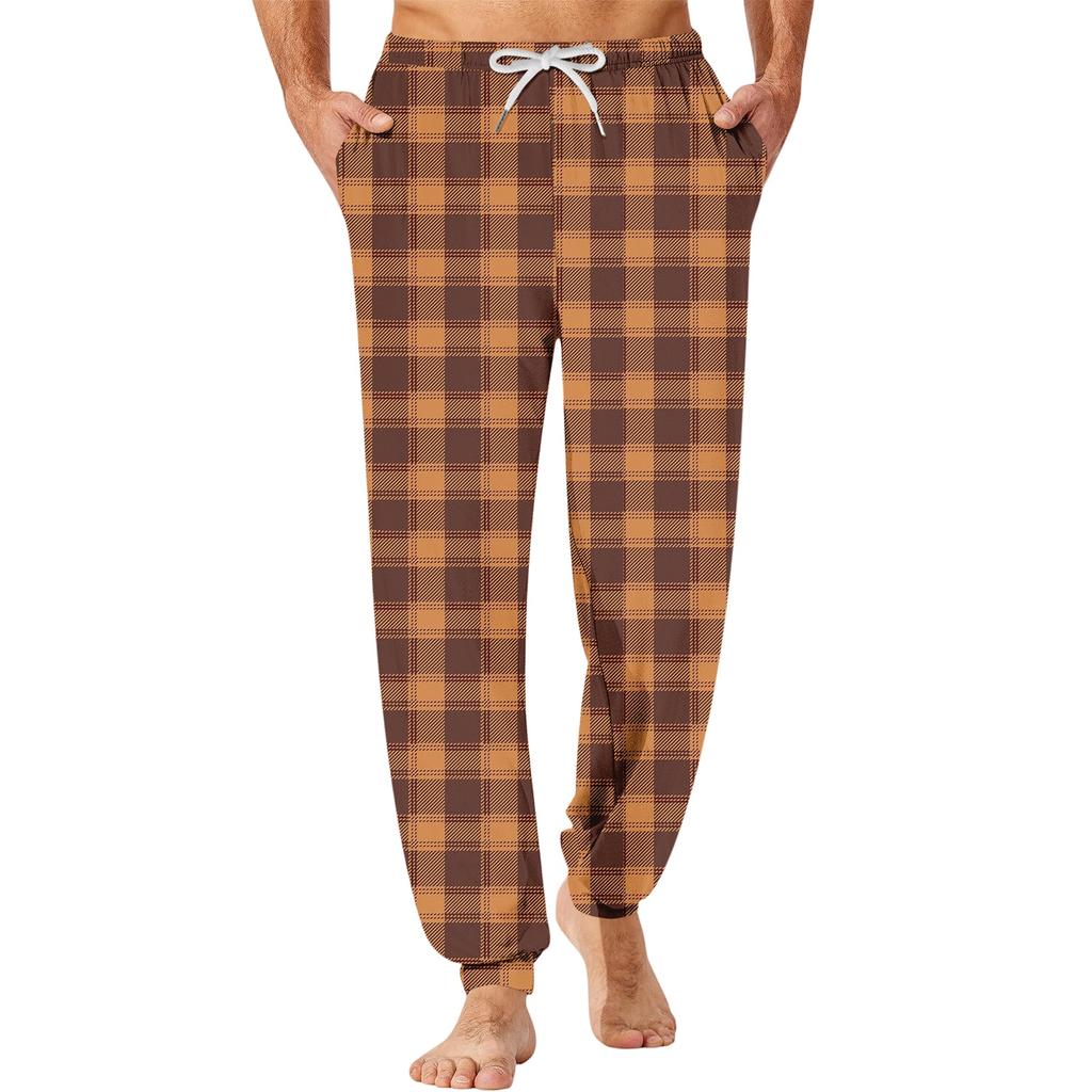Men's Plaid Print Drawstring Jogger Pants with Pockets Sleepwear for Home