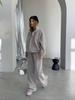 Hot Sale Minimalist Casual Suit Loose Stand-Up Neck Zipper Jacket Drape Wide Leg Pants Two-piece Set
