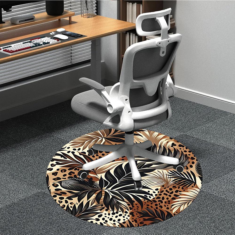 

1pc Leopard Palm Office Round Area Rug, Mat Suitable ForOffice, Under Office Chairs Bedroom Living Room Home Decor, Room Deco 80cm
