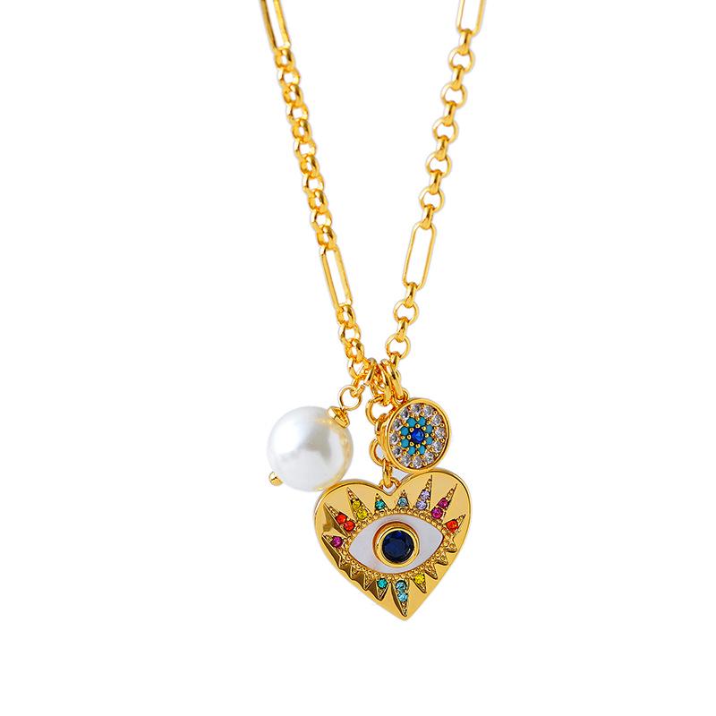 2024 Luxurious Zircon Evil Eye Heart Jewelry Set – Colorful Necklace & Earrings for Women