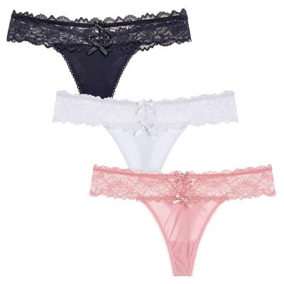 Josigge Lace Luxurious Shiny Satin Underwear of Women's T-Back Panties, Edge, Sexy, Butt-Lifting, Fabric, Women's (Set 3)