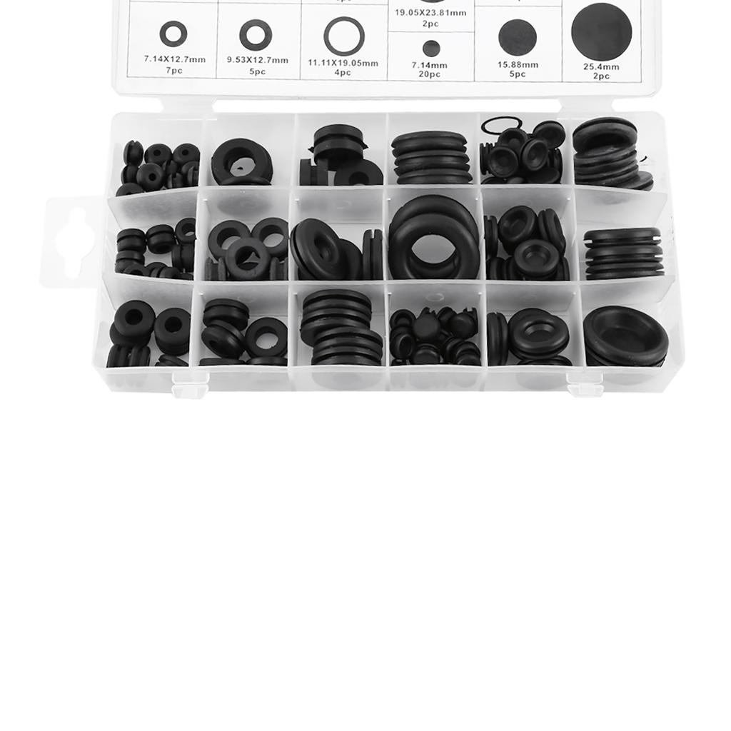 125pcs 18 Sizes Rubber Grommet Firewall Hole Plug Set Electrical Wire Gasket Assortment Kit