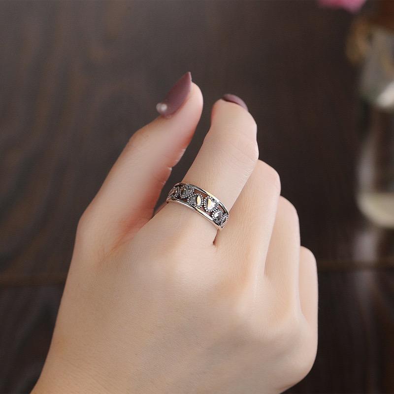 BF CLUB 925 Sterling Rings for Women Simple Geometric Handmade Irregular Retro Hollow Heart Ring Allergy For Birthday Gift