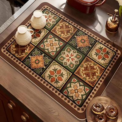 VIKAMA Bohemian Coffee Machine Tray Dish Drying Mat Absorbent Quick-Dry Barware Mat Kitchen Drainage Mat Kitchen Accessories