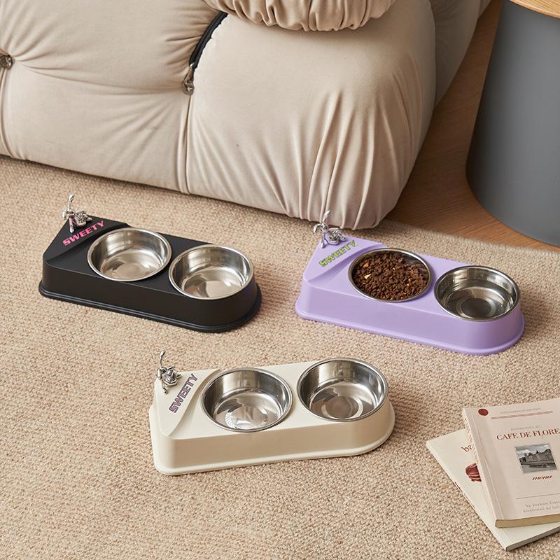 Miska dla zwierząt ze stali nierdzewnej podwójna miska dla kota i miska dla psa antypoślizgowa i odporna na przewracanie miska dla zwierząt miska na karmę dla kota miska na karmę dla psa