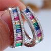 Charm Female Rainbow Zircon Stone Hoop Earrings  Silver Color Wedding Jewelry For Women