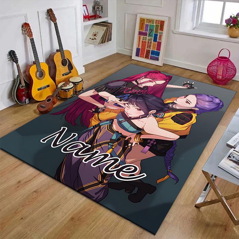 Custom KPop Demon Hunters Mat Personalized Name, Polyester Washable Indoor Entryway Rug, Gift for Christmas, Easter, Thanksgiving Day