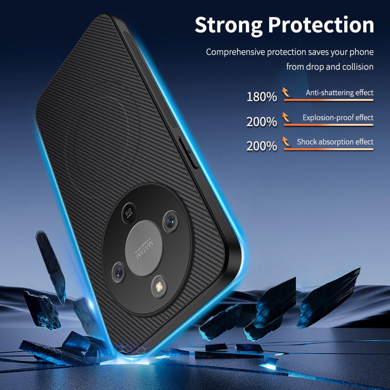Luxuriöse schwarze Silikon-Matte Handyhülle für Honor X60 Pro X70 Kohlefaser-Rückseite für Honor X70 Magnetische weiche Bumper-Hülle