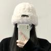 Wool Hat Season Women's Versatile Knitted Bag Head Shows A Small Face and Keeps Warm, White Plush Plush Cold Hat Big Head Circumference