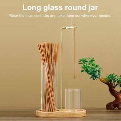 Wierookstokhouder met Transparante Glazen Asvanger Houten Basis Wierookbrander met Klem Thuis Kantoor Desktop Yoga Meditatie Decoratie