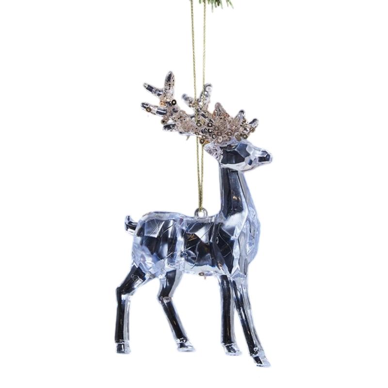 Clear Acrylic Deer Snowflake Christmas Tree Hanging Ornament with Sparkling Glitters Design for Festival Decors
