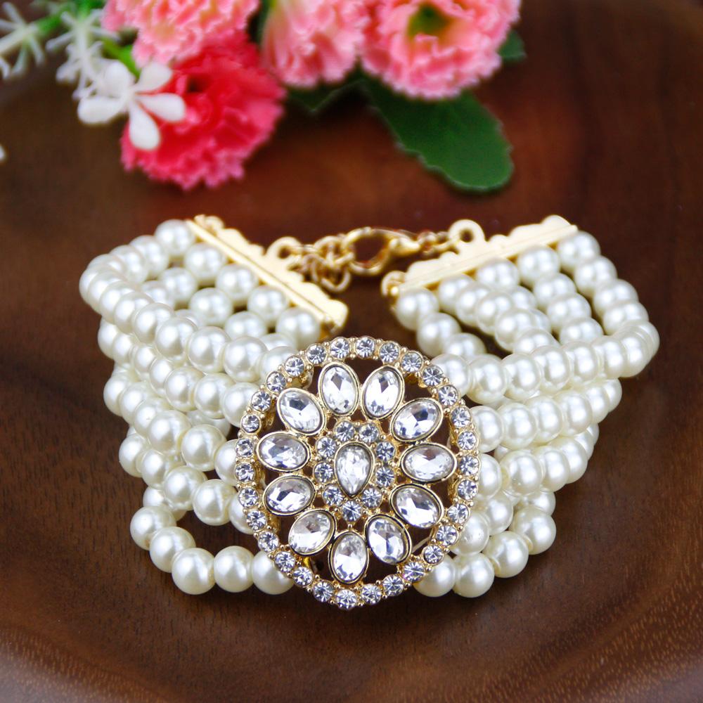 Gold Color Charm Bracelet For Women Ethnic Wedding Jewelry Beads Pearl Chain Water Drop Crystal Bijoux