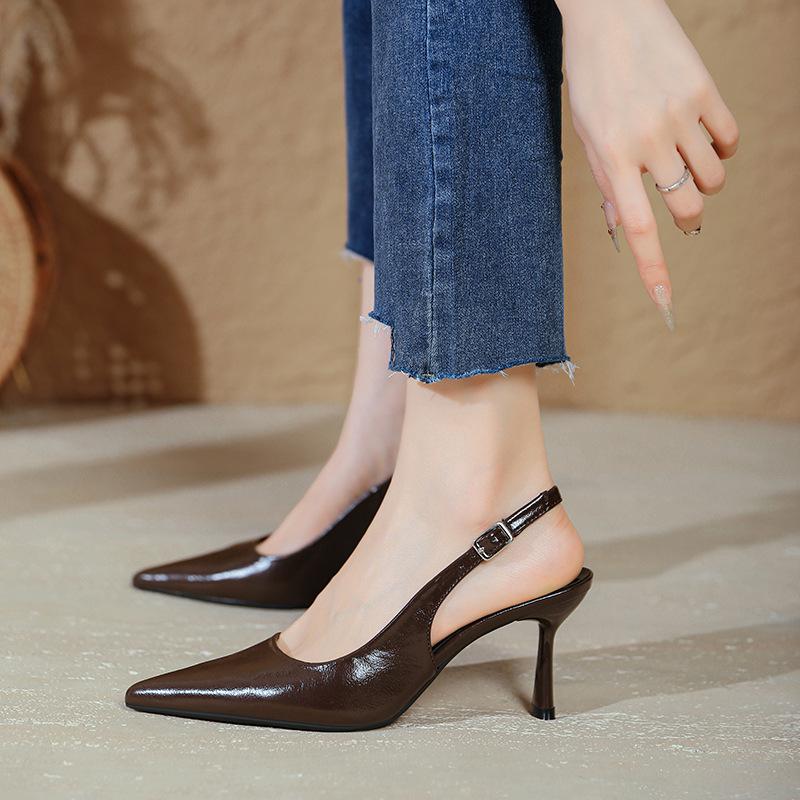 French Bag Head Sandals Women's 2025 New Summer Large Size Women's Shoes Pointed High Heels Thin Heels Empty High Heels Single Shoes
