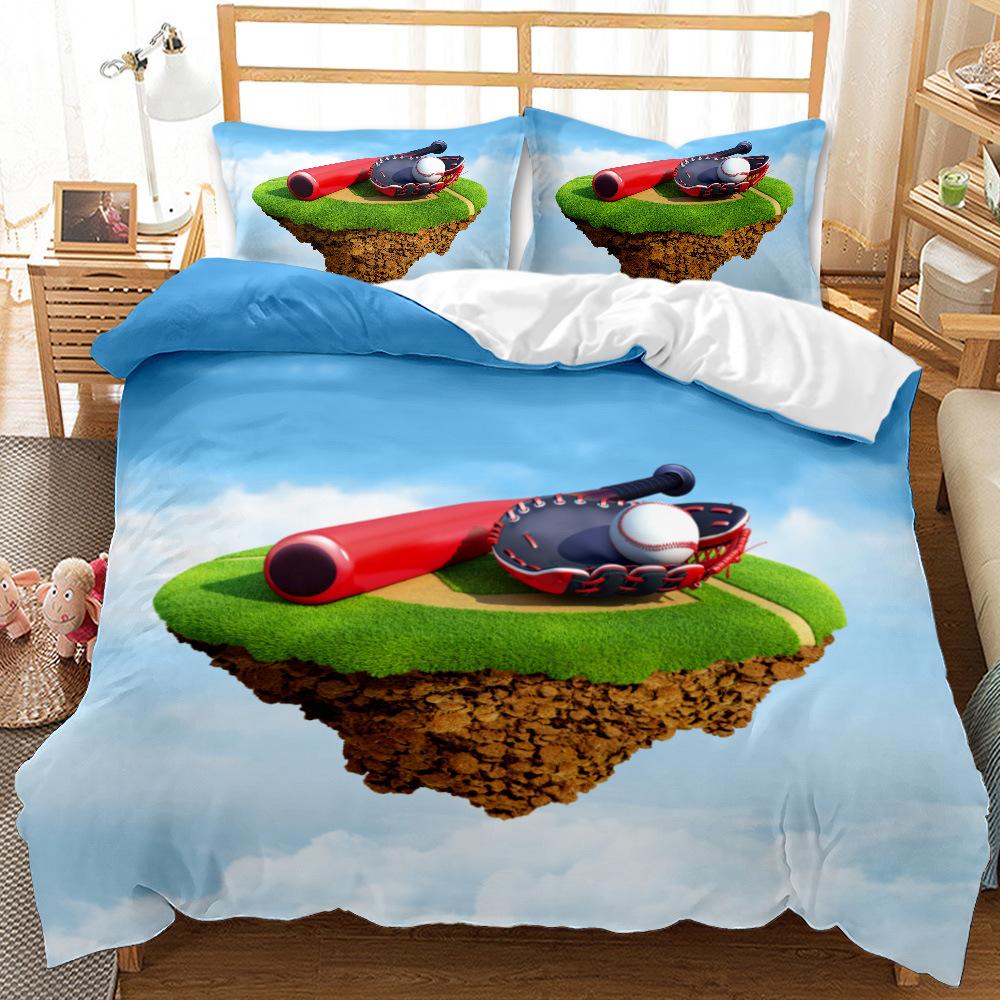 Baseball Bed Three-Piece Quilt Cover 3D Digital Printing Bed Sheet
