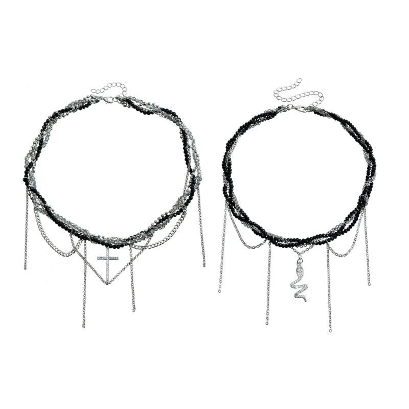 Collier Élégant à Chaîne Serpent Décoration Avec Pendentif Croix en Strass Tendance Portable pour les Occasions Branchées