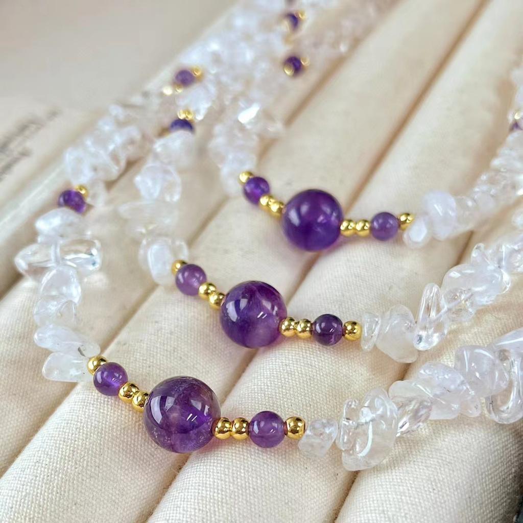 Vintage Natural White Crystal Amethyst Clavicle Chain Necklace