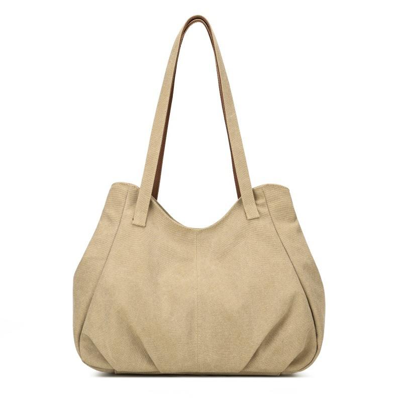 Lässige Canvas-Tragetasche mit gefaltetem Frontdesign Lange Schultergurte Große Kapazität Shopper-Tasche für den täglichen Gebrauch