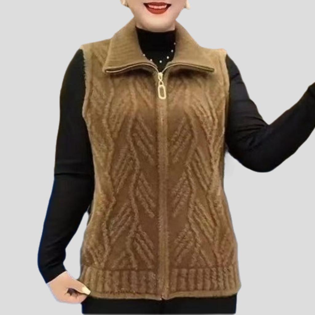 Autumn and Winter Women's Plush Knitted Vest Thick Fleece-lined Cardigan Vest