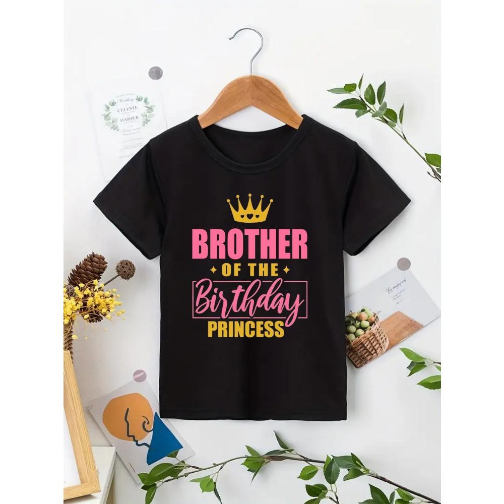 

Princess Birthday Shirt Girls T-Shirt Family Party Brother And Sisters Matching Clothes Princess Crown Print T-Shirt Kids Tshirt 100
