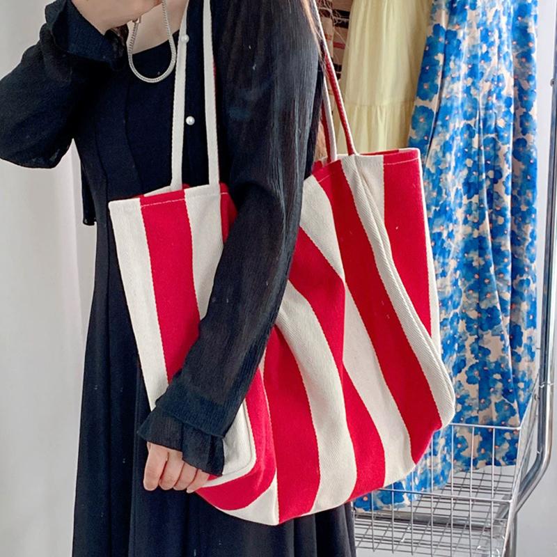 Große Canvas-Henkeltasche Damen Sommer Streifen Einfache Damen Freizeit-Handtasche Outdoor-Umhängetasche