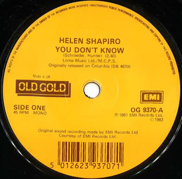 

7inch Record HELEN SHAPIRO - You Don t Know OG9370 Old Gold UK Pop Used
