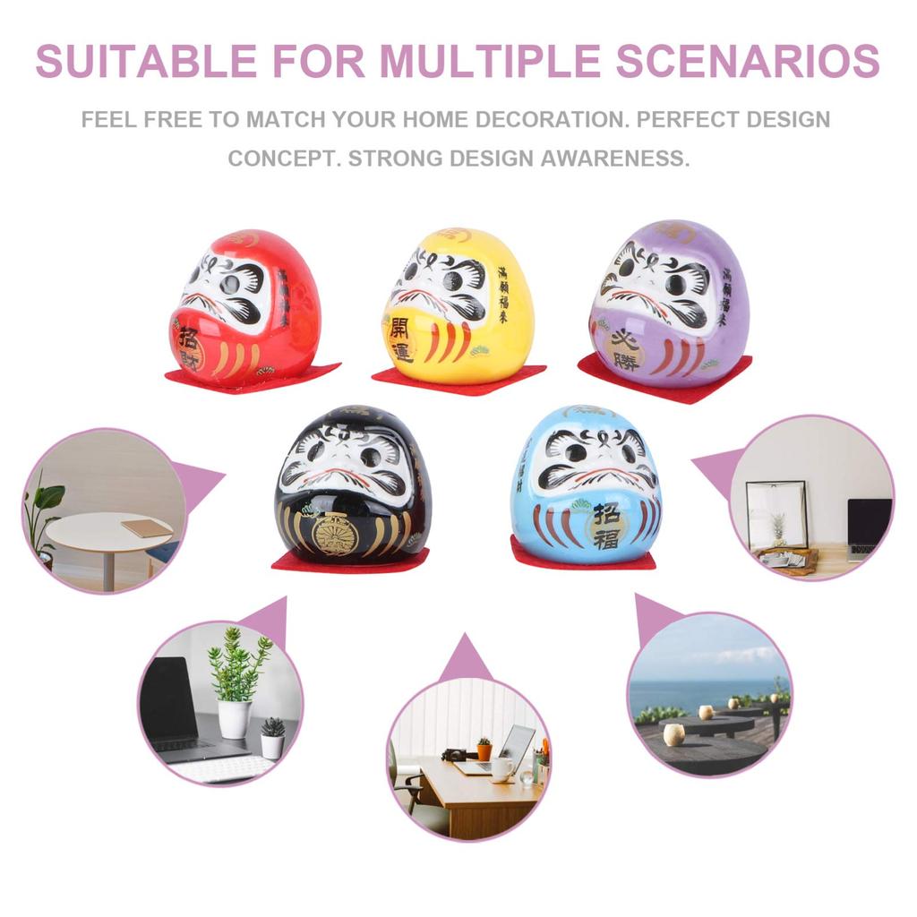 FRCOLOR Daruma Doll Miniature Daruma Traditional Ceramic Good Luck Zen Prosperous Colorful Car Auspicious Interior Souvenir for New Set Figurines,