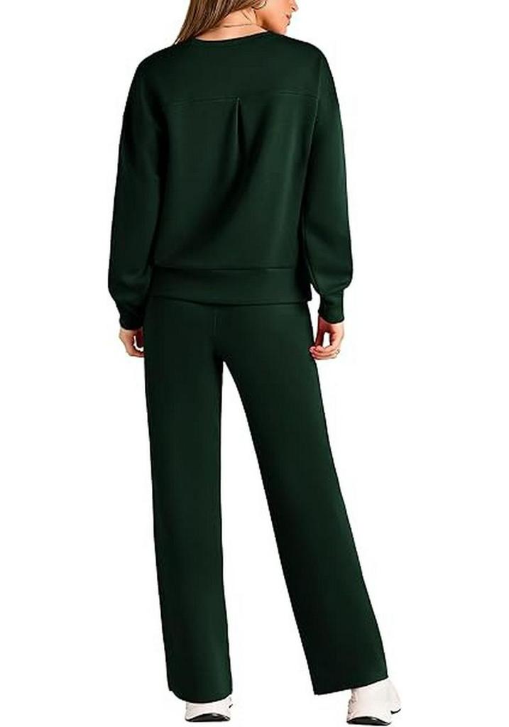 2026 Women's Fall/Winter Long Knitted Two-Piece Set with Long Sleeve Top and Wide-Leg Lace-Up Pocket Pants