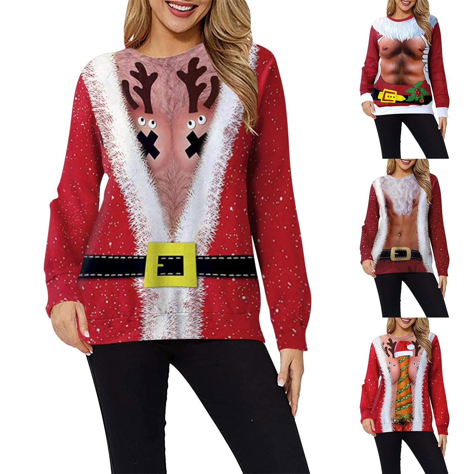 

Женская осенняя мода с рождественским принтом, пуловер с длинным рукавом, модная толстовка