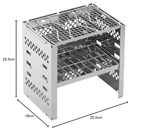 [Exklusiv bei Amazon.co.jp] Captain Stag UY-7021 Silber BBQ-Grill/Lagerfeuerstelle, 3-in-1, Faltbarer Kamado Smart Grill, B5 Typ, 3 Verstellbare Stufen, Edelst