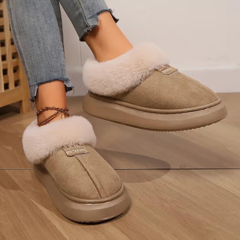 Woman Casual Platform Fluffy Slippers Faemale Fashion Plush Warm Cotton Shoes Couples Comfort Thick Soled House Warm Slippers