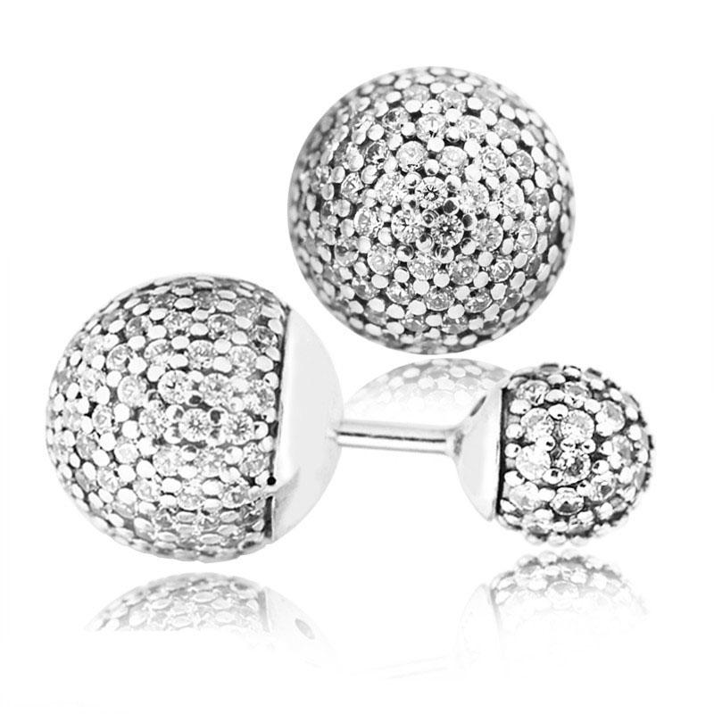 Echte 925 Sterling Silber Ohrringe Frauen Pave Tropfen, Klare CZ Ohrstecker Modeschmuck Pendientes Mujer