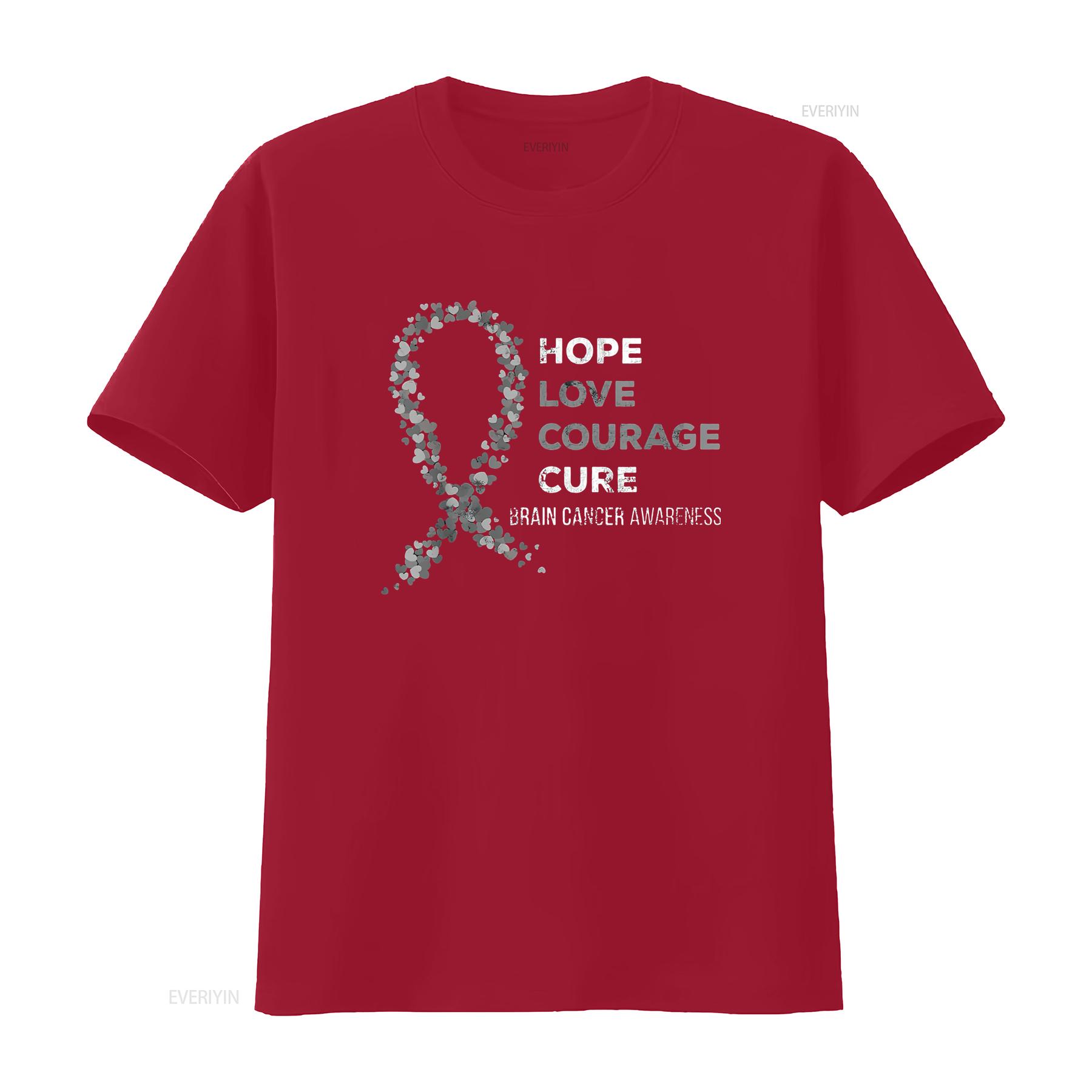 Womens Hope Love Courage Support Brain Cancer Awareness T Shirt Black 2X Large vintage Washed fashion Stretched homme Slightly S