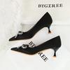 Water Diamond Bow Pointed, Thin Heel, Silk Heel, Single Shoe, Wine Glass Heel, Women's Single Shoe